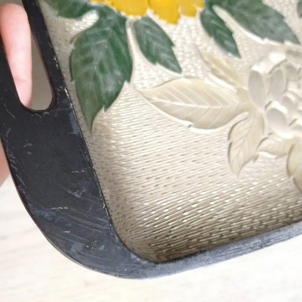 Vintage Plastic Serving Tray Cabbage Roses Floral Vanity Tray